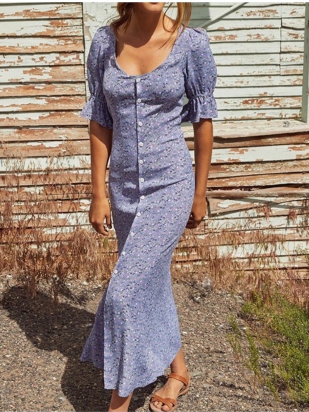 Christy Dawn Lennon Maxi Dress Lavender Floral Button-Front
